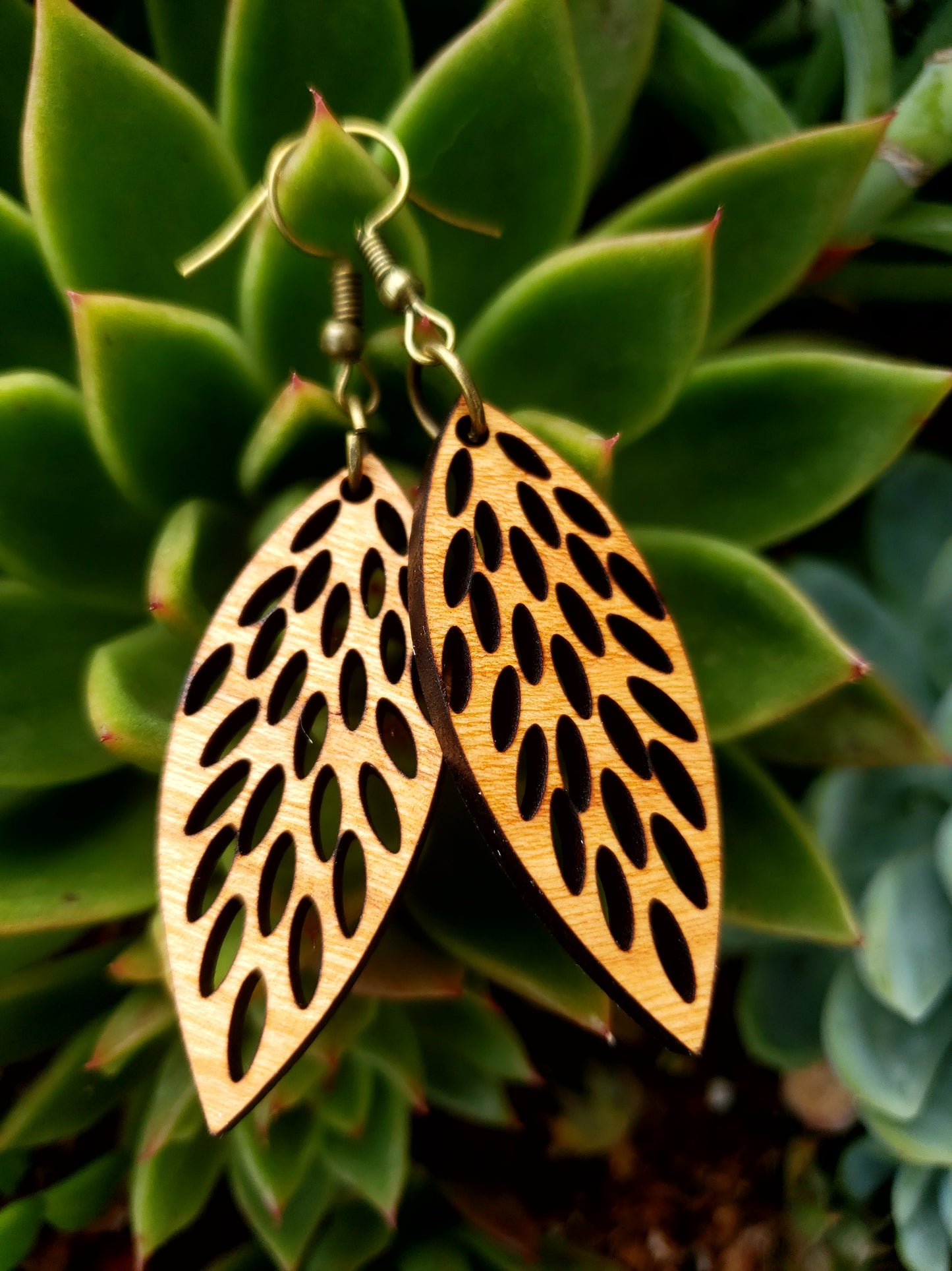 Graphic Leaf Wooden Earrings