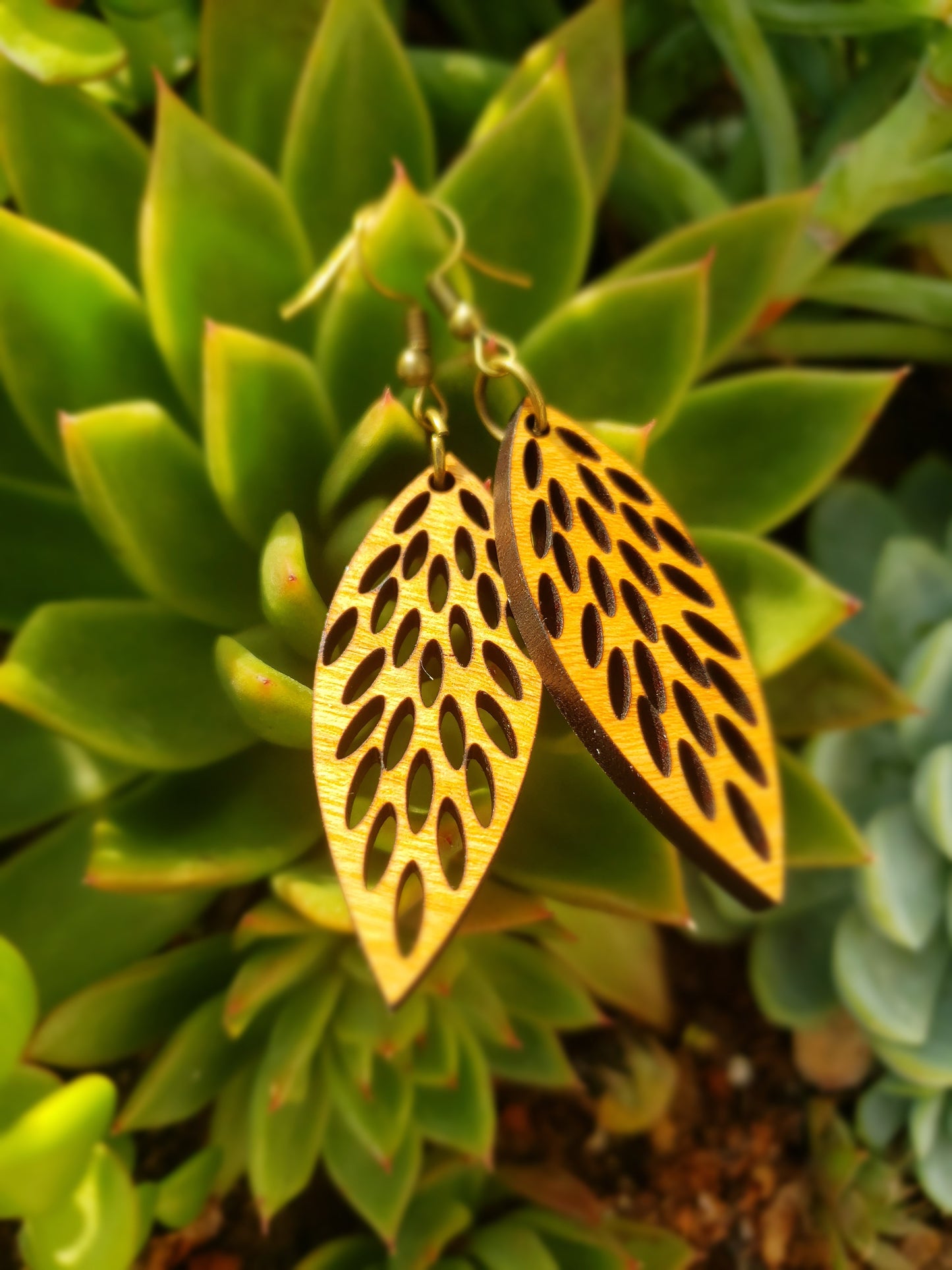 Graphic Leaf Wooden Earrings