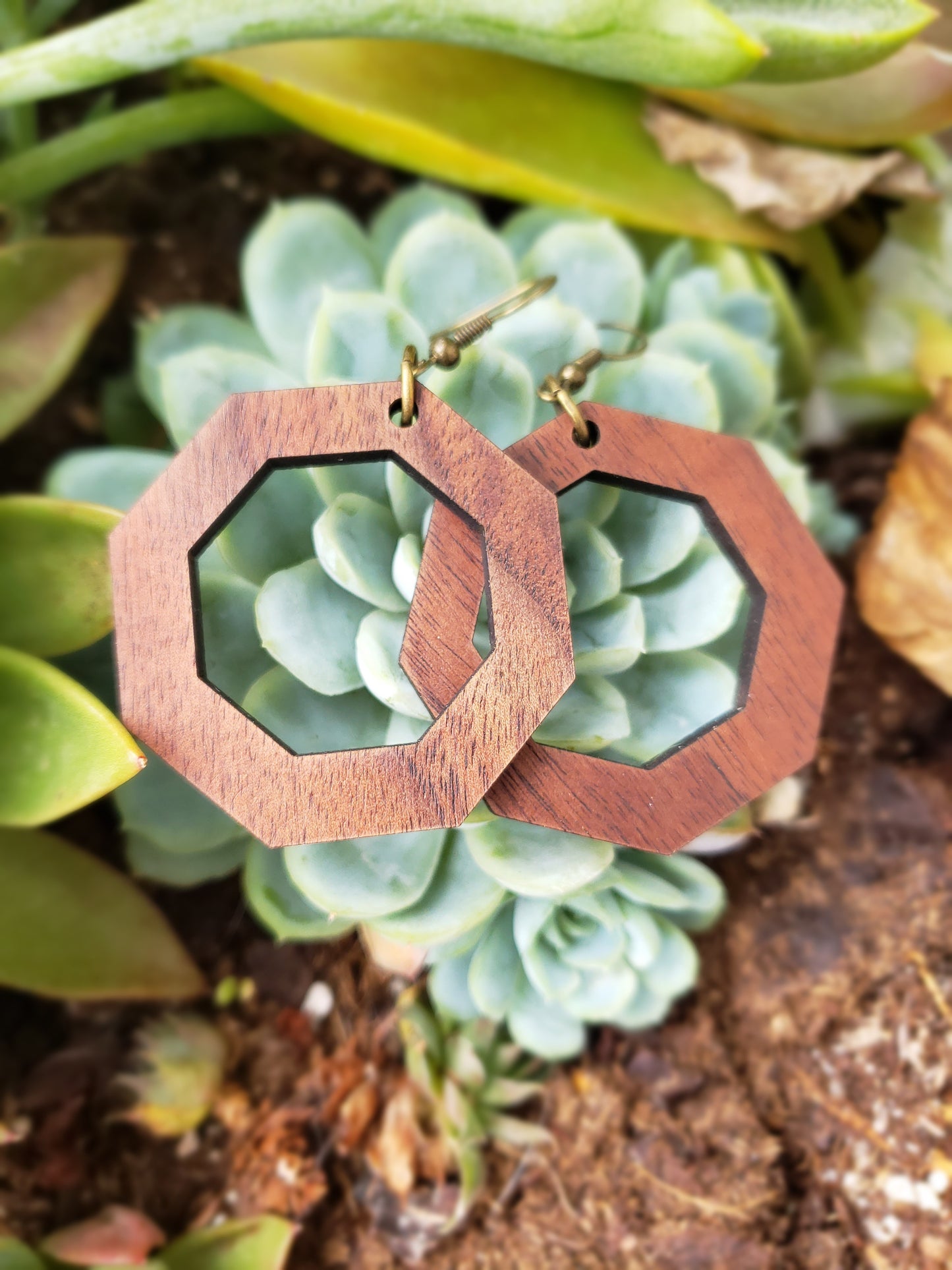 Octagon Small Wooden Earrings