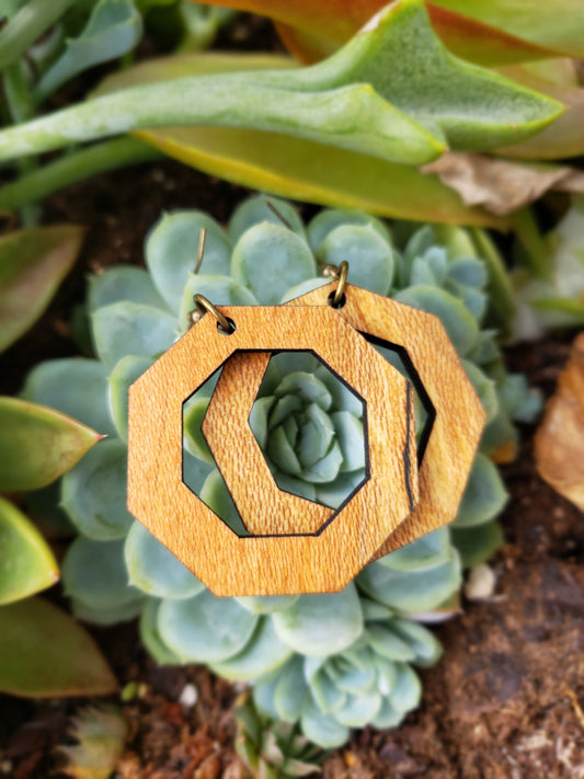 Octagon Small Wooden Earrings
