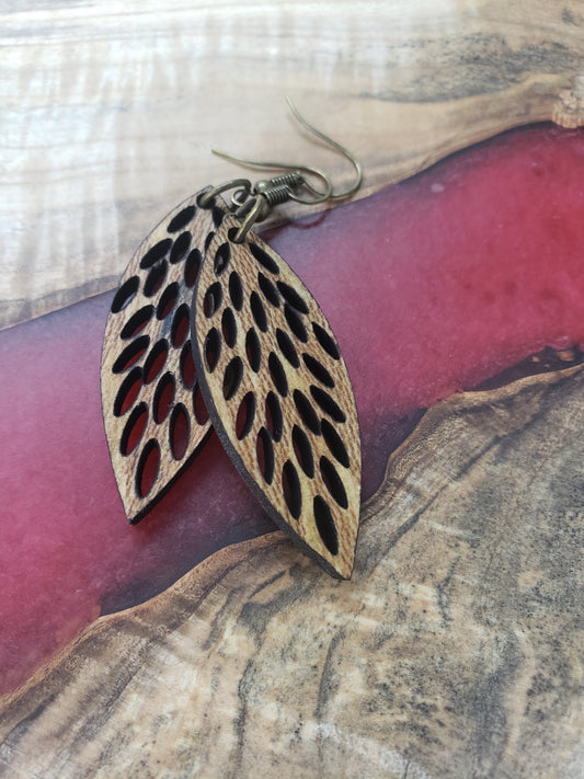 Graphic Leaf Wooden Earrings