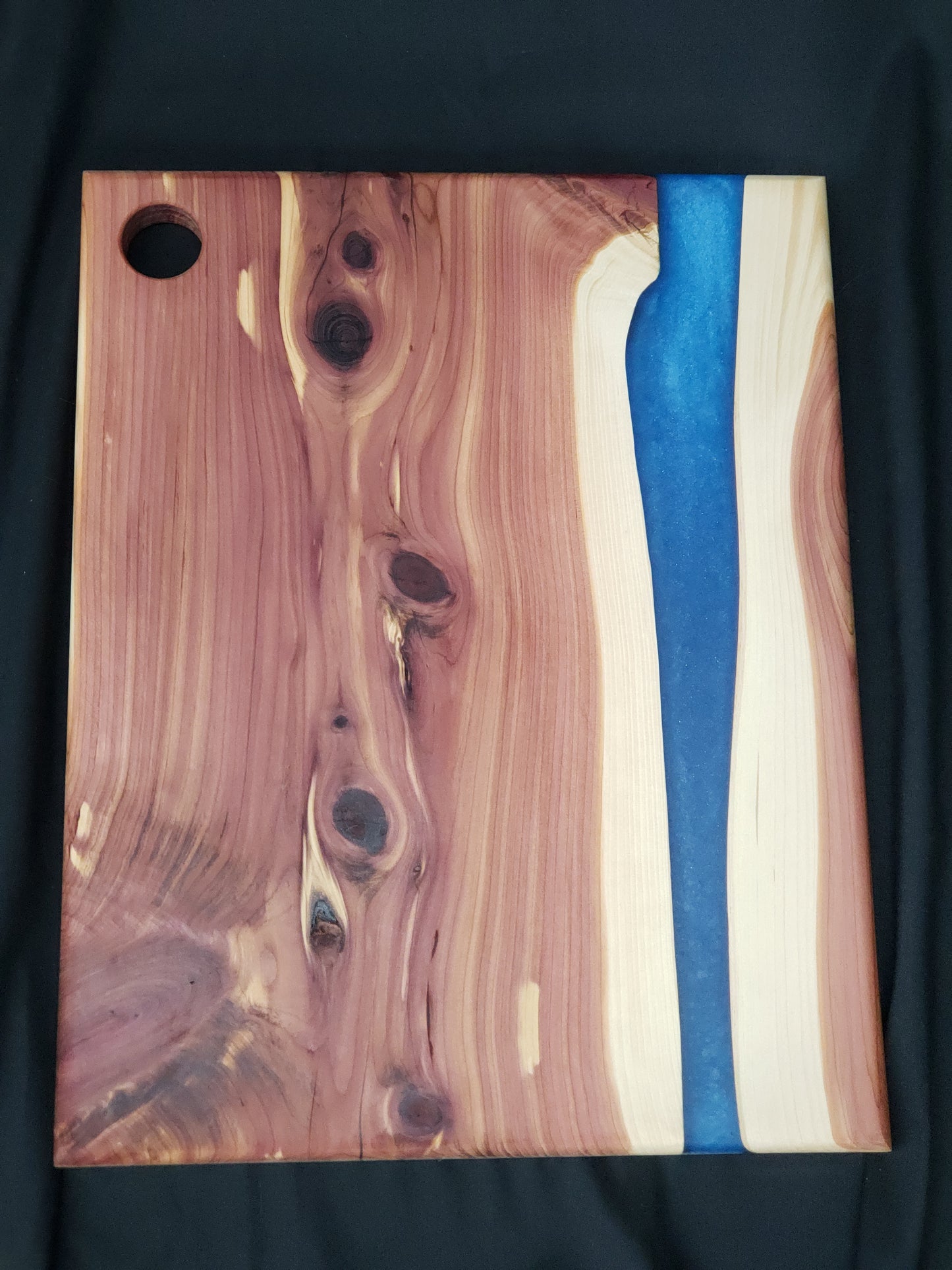 Cedar Wood and Azure Mica Epoxy Charcuterie Board With Juice Groove