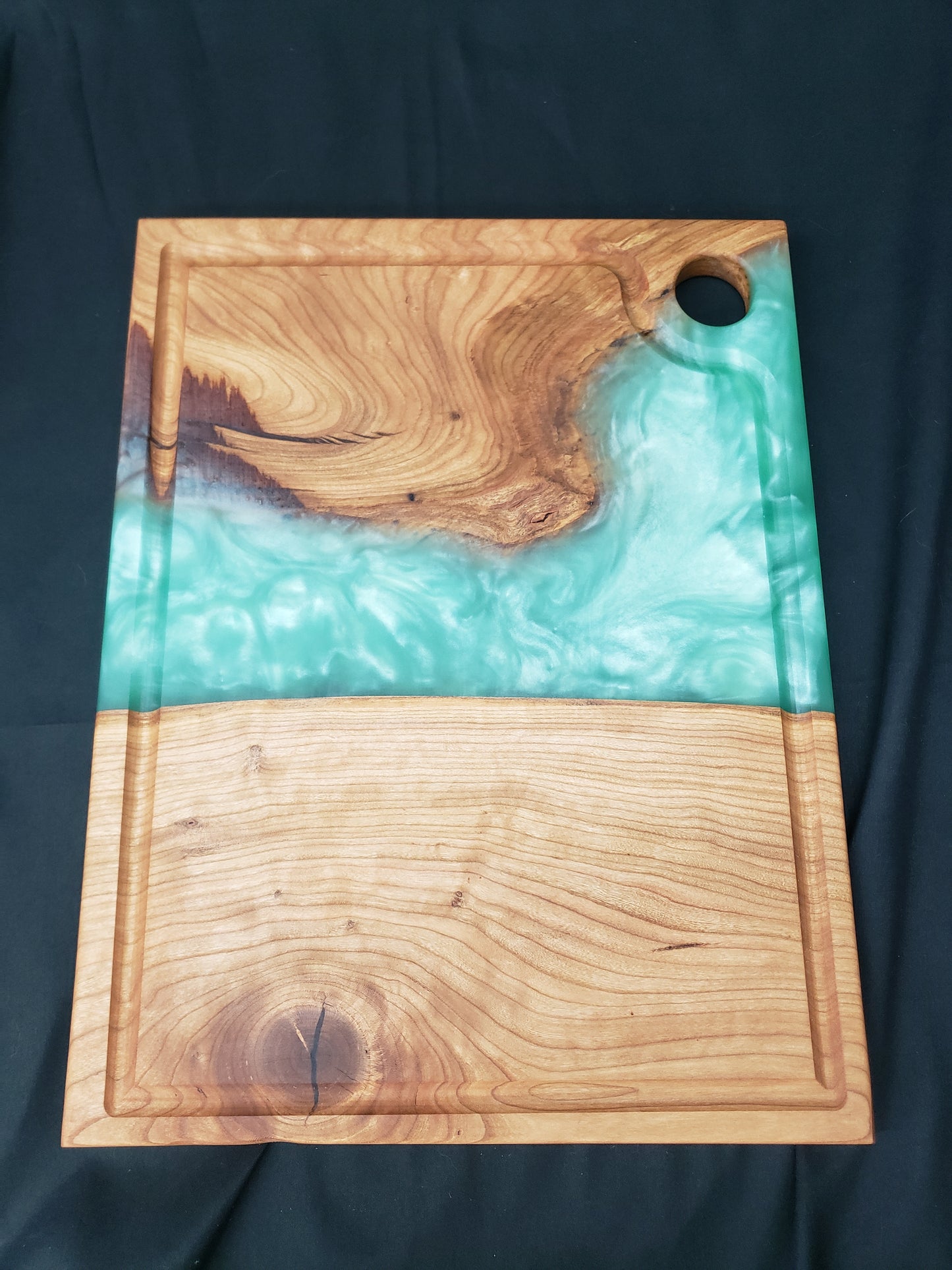 Cherry and Nori Green Epoxy Charcuterie Board with Juice Groove