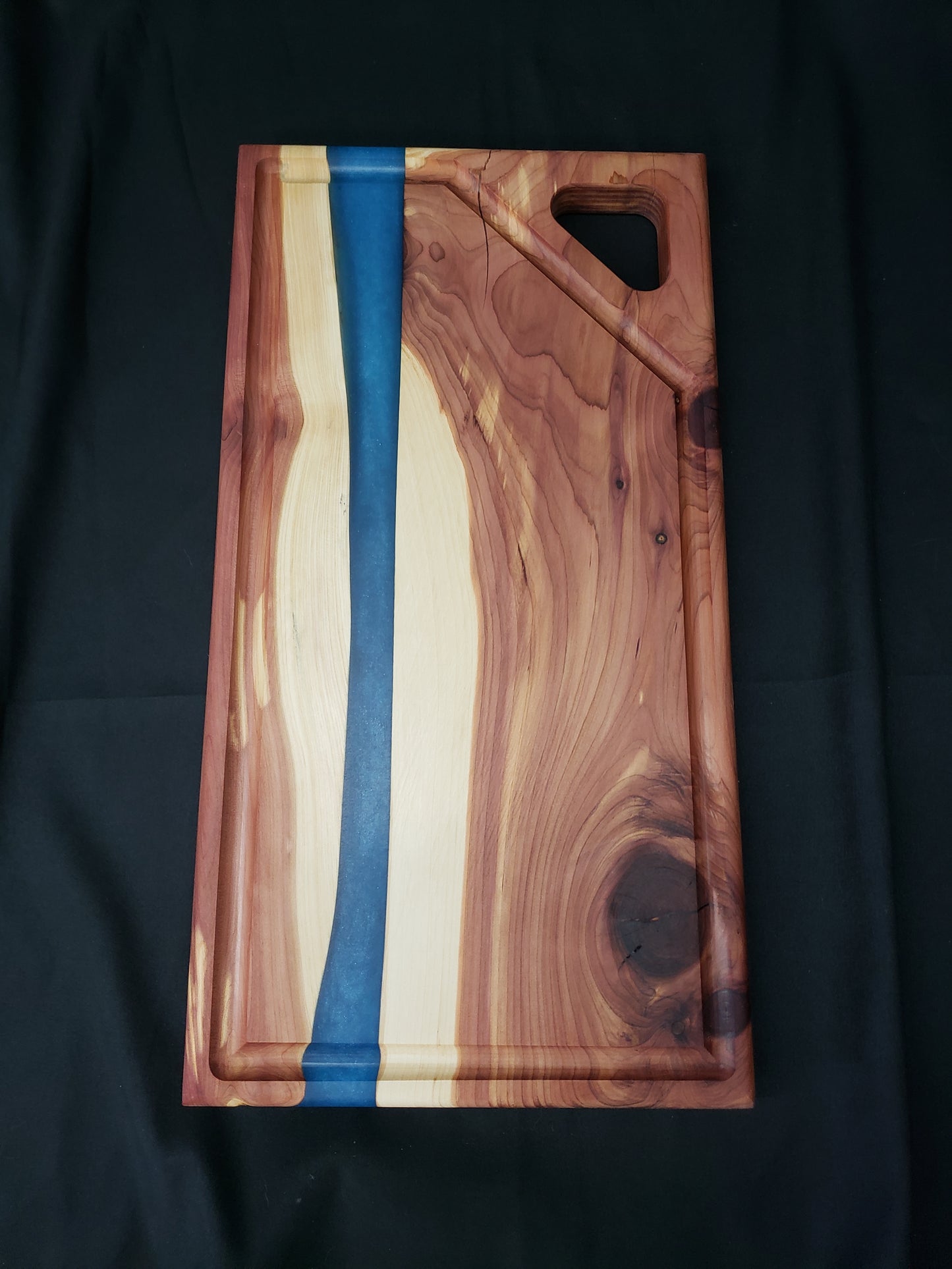 Ceder Wood and Azure Epoxy Charcuterie Board with Juice Groove