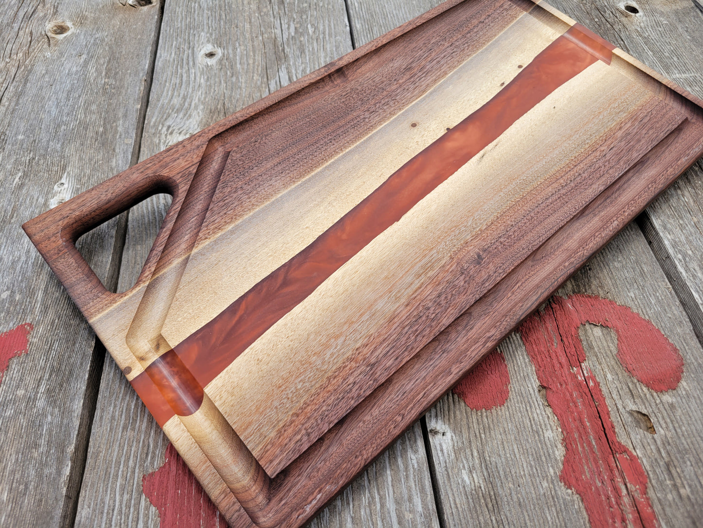 Walnut Charcuterie Board with Copper Epoxy and Juice Groove