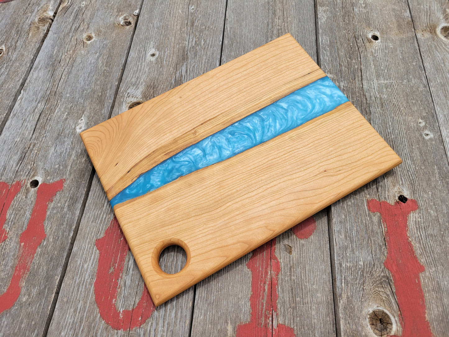 Cherry Wood and Sky Blue Epoxy Charcuterie Board