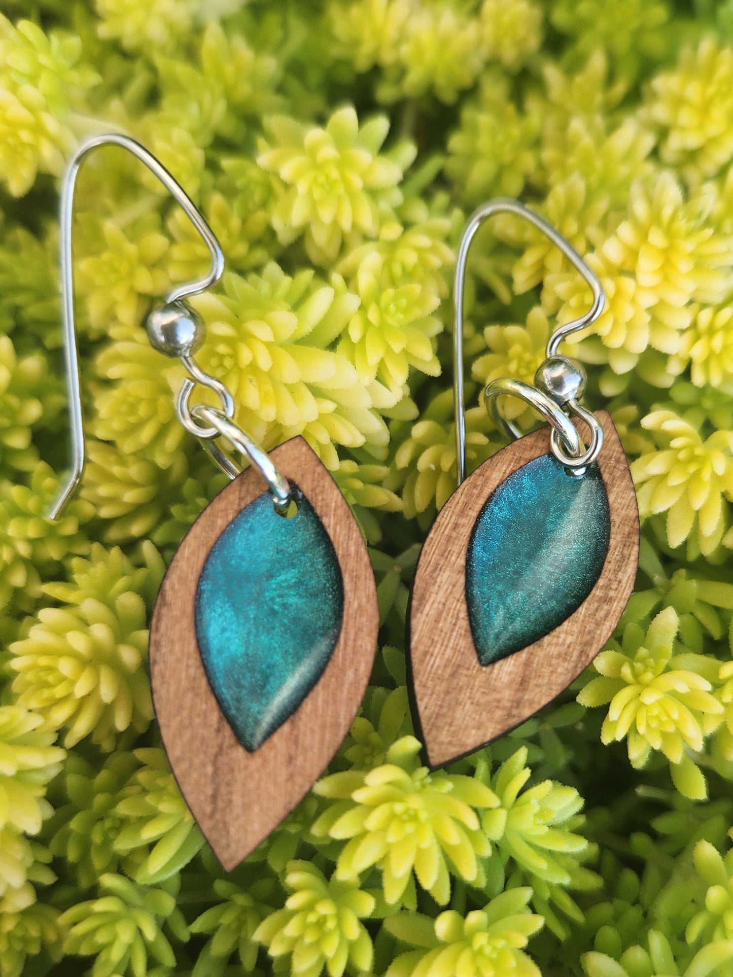 Flora Petite Wooden Epoxy Dangle Earrings