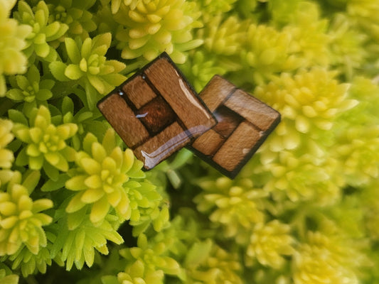 Warp and Weft Epoxy and Wood Earrings, Post Style